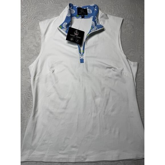 Sailor-Sailor Britt Sleeveless Tennis Top White Tennis Life Blue SZ S UPF 50+ NW - Picture 3 of 12